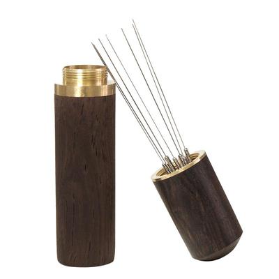 咖啡布粉针实木带收纳意式散粉器