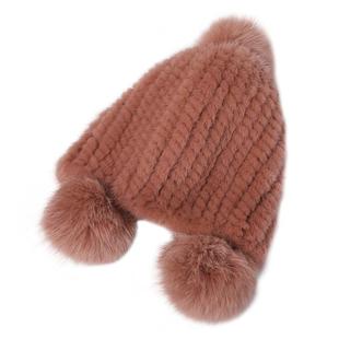 磊璇水貂毛皮草帽子女士冬季加厚保暖护耳貂皮编织百搭狐狸球帽子