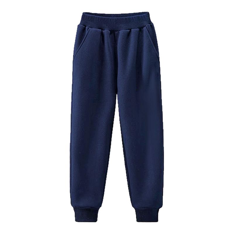 儿童校服裤子藏青色冬季春季薄绒男女学生运动裤宝蓝色校园束脚裤