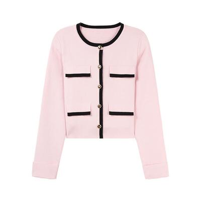 秋水伊人圆领小香风针织衫