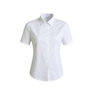 雀后2026夏装新款翻领工作服衬衣工装OL蓝职业短袖免烫白色衬衫女