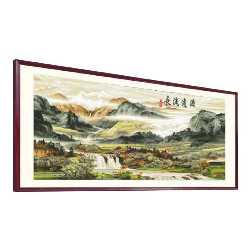 分好线源远流长十字绣线绣新款2026客厅满绣印花风景山水画刺绣中