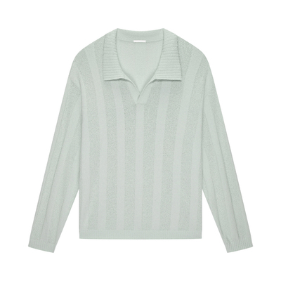 nice rice好饭 26春季新品宽松翻领暗条纹套头针织衫男NIC05102