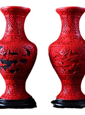 扬州漆器12寸13寸雕漆花瓶传统漆器工艺品居家装饰品文化纪念礼品
