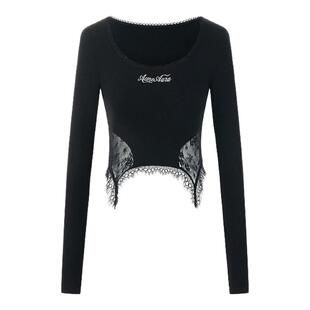 ACME AURA 复古纯欲辣妹长袖拼接蕾丝上衣女爵士舞服修身显瘦T恤