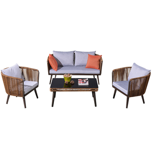 户外藤条编沙发组合入户花园中式庭院家具阳台室外小藤椅双人沙发