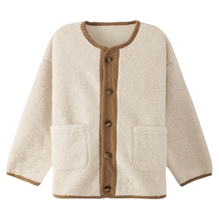 左西童装女童加绒外套2026新款儿童撞色门襟摇粒绒外套保暖抓绒衣