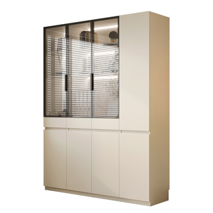 定制橡木书柜一体整墙客厅靠墙全实木带玻璃置物展示柜储物柜书架