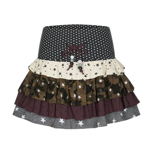 BETWEENAND 浪漫星星波点撞色拼接蛋糕裙百搭少女串珠短裙裙子