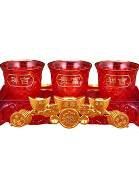 红色塑料供佛供水三连杯