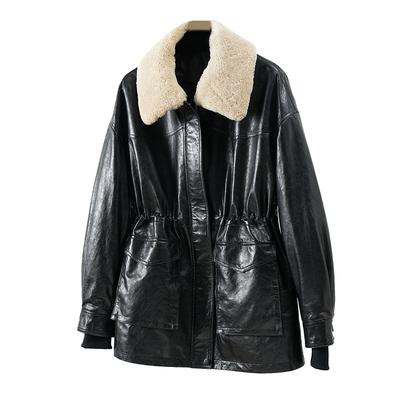 可拆卸羊毛领油蜡绵羊皮鹅绒