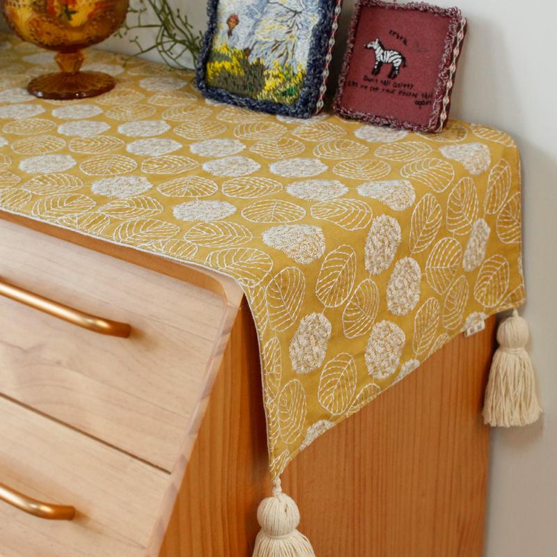 刺绣轻奢桌旗长方形餐边柜鞋柜斗柜电视柜盖布巾日式小清新茶几旗