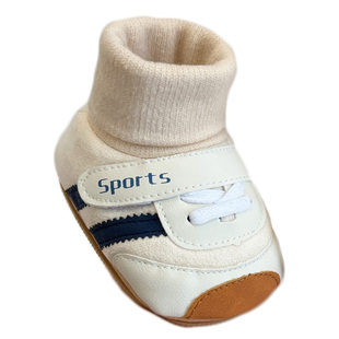 春秋新生婴儿鞋袜拼色运动百搭0-1岁男女宝宝不掉保暖软底学步鞋