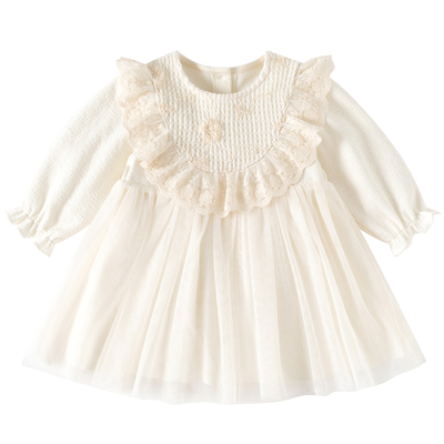 婴儿春秋季长袖网纱公主连衣裙