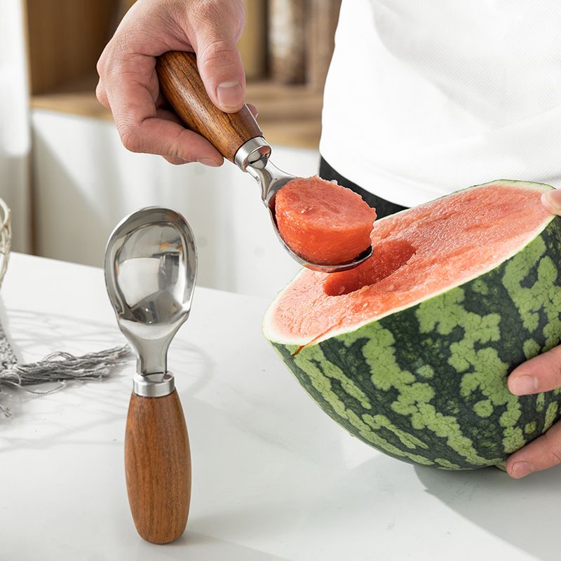 304不锈钢花梨木冰淇淋挖勺挖球器雪糕勺勺子水果挖肉网红西瓜勺
