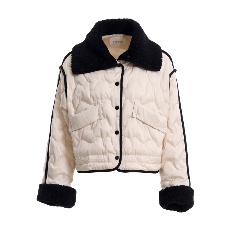SOMSOM/索玛冬季新品松弛保暖撞色翻领短款羽绒服毛绒袖口百搭