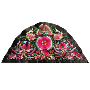 爆款苗绣刺绣成品机绣绣片半圆形绣花贴片民族风服装补丁贴花辅料