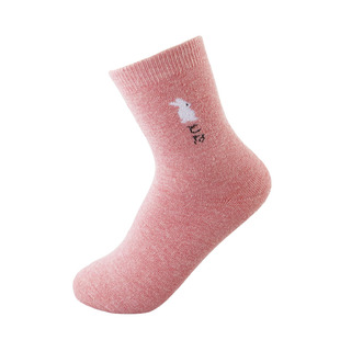 三叶竹袜子女中筒纯棉秋冬季毛圈加绒加厚款保暖女士地板毛巾长袜