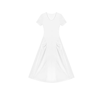 CIZZLEMORE【清波引】 U领短袖连衣裙女夏季款高级感显瘦白色长裙