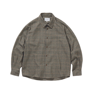 714street千鸟格格子衬衫男2025秋老钱风抗皱易打理长袖衬衣外套