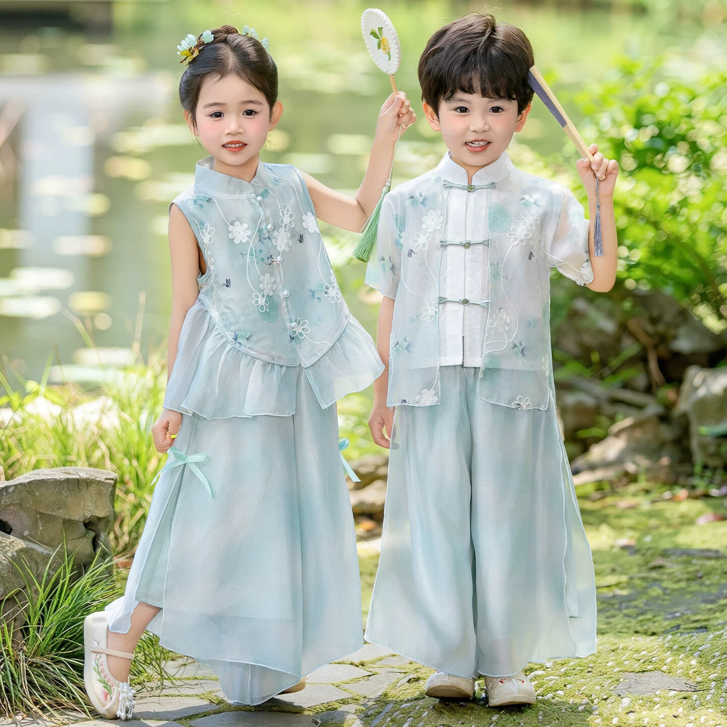 男女童古风超仙汉服夏季新中式套装幼儿园国风六一演出服国学唐装