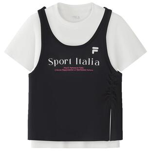 FILA斐乐儿童童装短袖T恤2026年夏季新款女中大童休闲上衣两件套