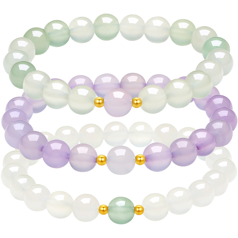 周六福黄18K手串女金珠玉髓手链手饰多彩金Au750节日礼物送女友