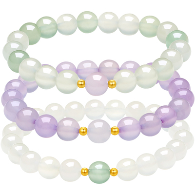 周六福黄18K手串女金珠玉髓手链手饰多彩金Au750新年礼物送女友