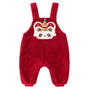 嘟嘟家宝宝过年礼服冬款男宝周岁礼服女宝拜年服小童冬装背带裤