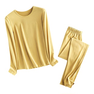 黄色秋衣秋裤女秋冬款纯棉透气柔软舒适平腰圆领内搭保暖内衣女生