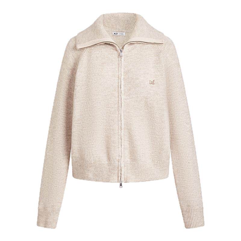 A21A21女装宽松毛织外套双头拉链针织衫新款开衫上衣
