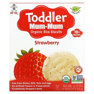 旺旺,Toddler Mum-Mum，有机稻米饼干，18 个月以上，草莓味，12