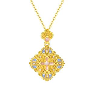 周大生18K金项链吊坠花丝珐琅祥云四合如意套链情人节新年礼物