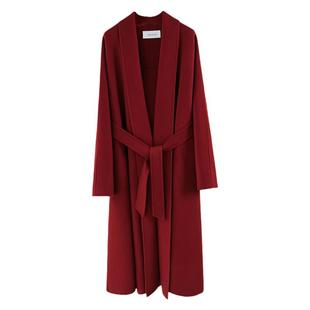 CHIIYEAR池也 红色双面羊绒大衣女长款浴袍风大摆裙羊毛呢子外套
