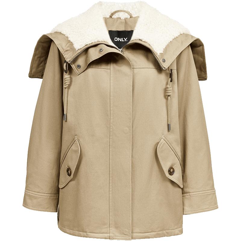 ONLY羊羔毛拼接翻领派克棉服