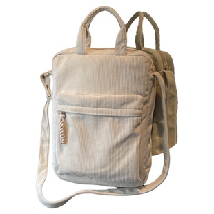 灯芯绒包包女大学生上课通勤斜挎包竖版文件袋15寸笔记本电脑包