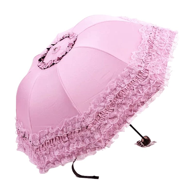 太阳伞防晒防紫外线雨伞女晴雨两用折黑胶叠公主蕾丝花边遮阳洋伞