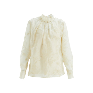 OBEG欧碧倩轻中式立领宋韵蝴蝶植绒衬衫女气质国风上衣10501046