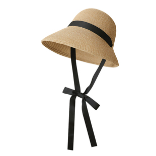 赫本风法式草帽女士高级感草编遮阳帽大檐显脸小防晒太阳帽度假夏