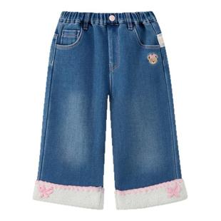 PawinPaw卡通小熊童装25年秋冬新款女宝宝加绒牛仔裤宽松保暖百搭