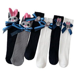 朱迪兔子警官袜子女童秋冬小腿袜儿童纯棉长筒袜卡通公仔宝宝袜子