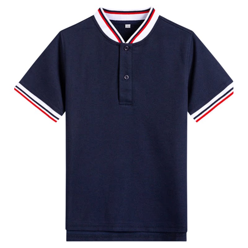 伊顿中学生校服春夏季白色藏青T恤男女童珠地透气短袖POLO衫校服