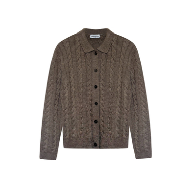 TRENDYWU复古翻领羊毛绞花毛衣