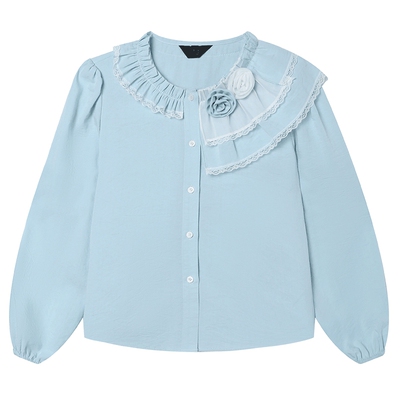 白鹿语法式温柔风立体花朵衬衫