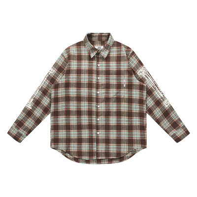 罗马柱印花长袖衬衫格子衬衣