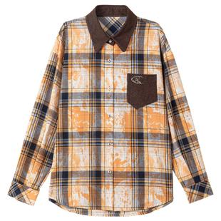 KEIKO 弥散格纹长袖衬衫女春季元气感涂鸦印花撞色翻领外套上衣