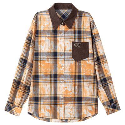 KEIKO弥散格纹涂鸦印花长袖衬衫