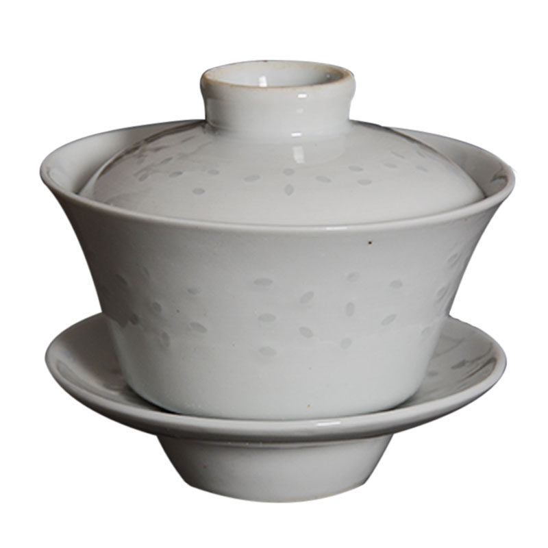 景德镇瓷玉轩陶瓷功夫茶具老厂货80年代白玲珑三才盖碗单个敬茶碗