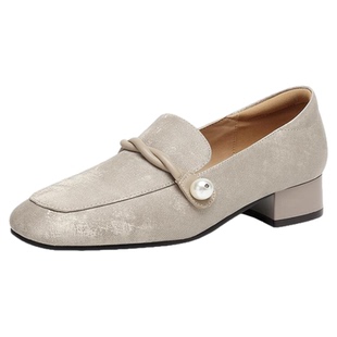 星期六方头粗跟小单鞋女款玛丽珍低跟一脚蹬女鞋子乐福鞋女士气质