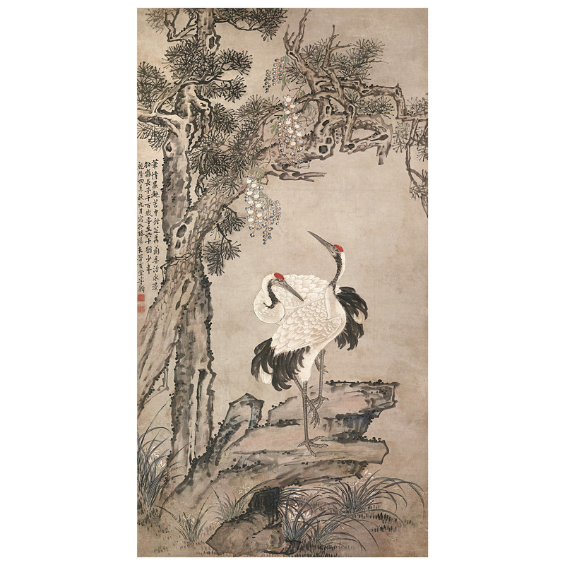 李鱓松鹤延年图轴国画微喷复制